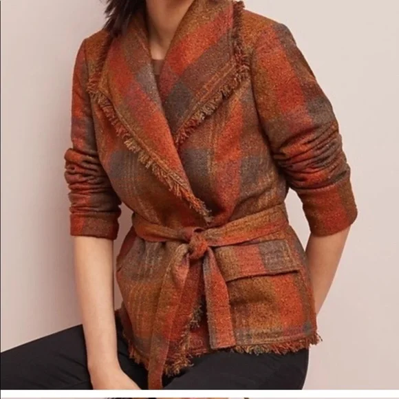 Anthropologie Plaid Blazer in Orange and Brown - Picture 1 of 13
